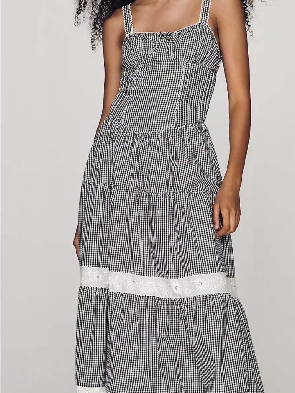 Jacquie Gingham Tiered Maxi Dress in Black & White
